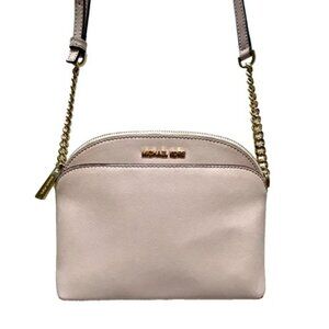 Michael Kors Emmy Medium Dome Crossbody Pink Saffiano Leather Gold Chain Strap